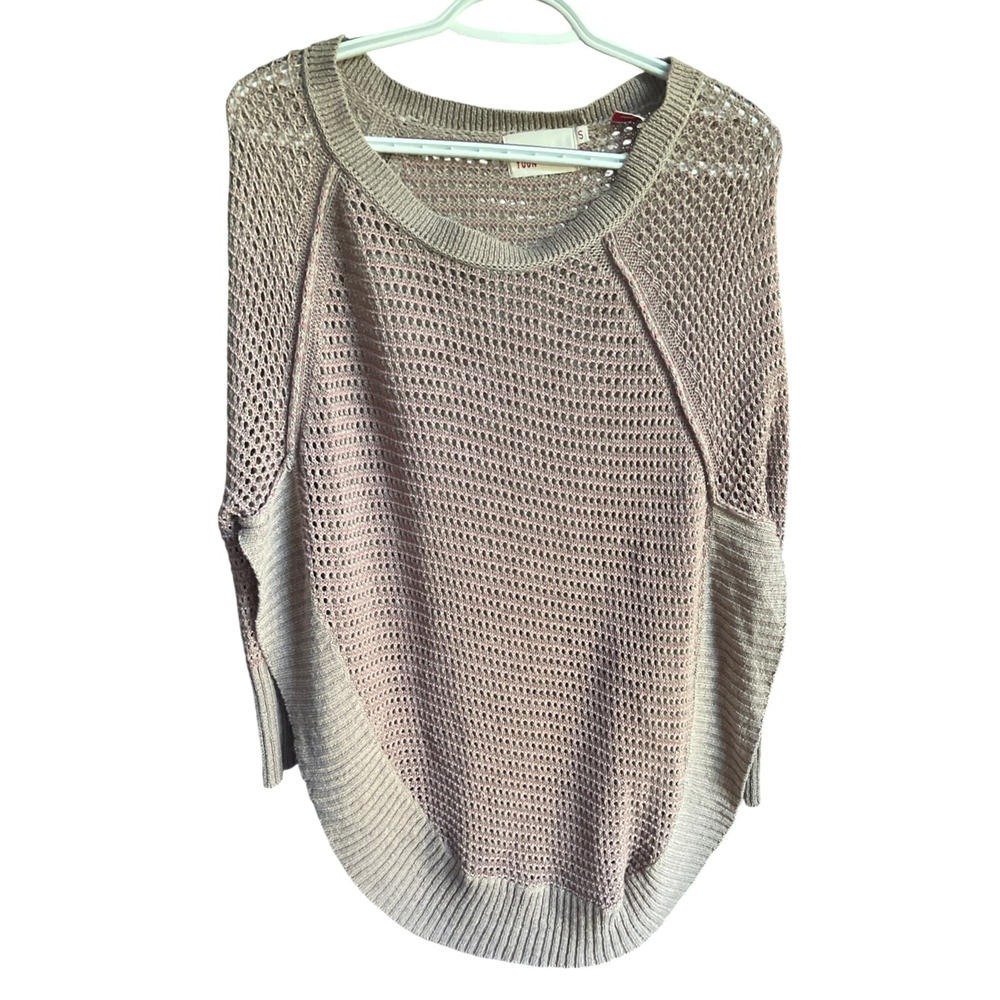 Anthropologie Open-Weave Pullover Sweater in Taupe